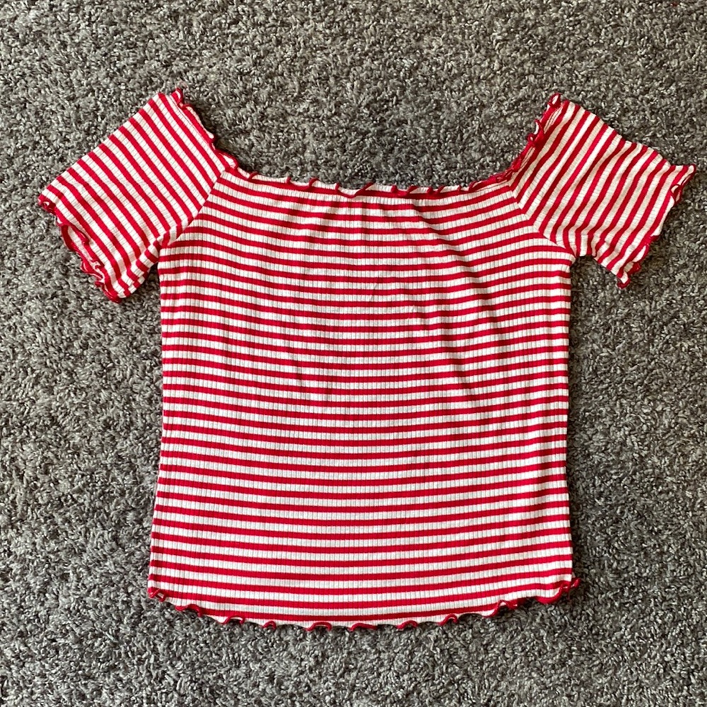 Red and White Striped Off the Shoulder Top
